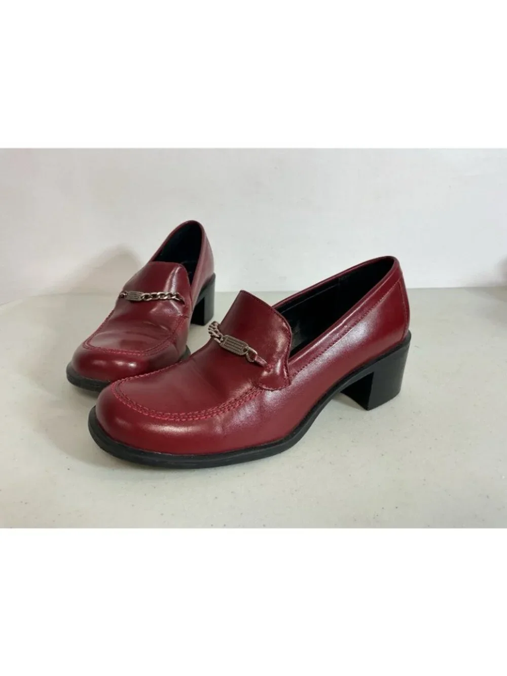 Tommy Hilfiger Red Leather Chunky Heel Loafers Y2K Square Toe Womens 6